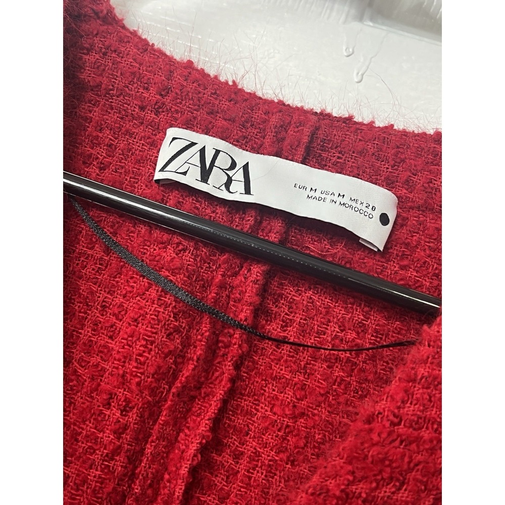 ZARA Boucle Knit Cardigan Dress M Red Preppy Old Money Dark Academia Chic Luxe - Picture 4 of 7